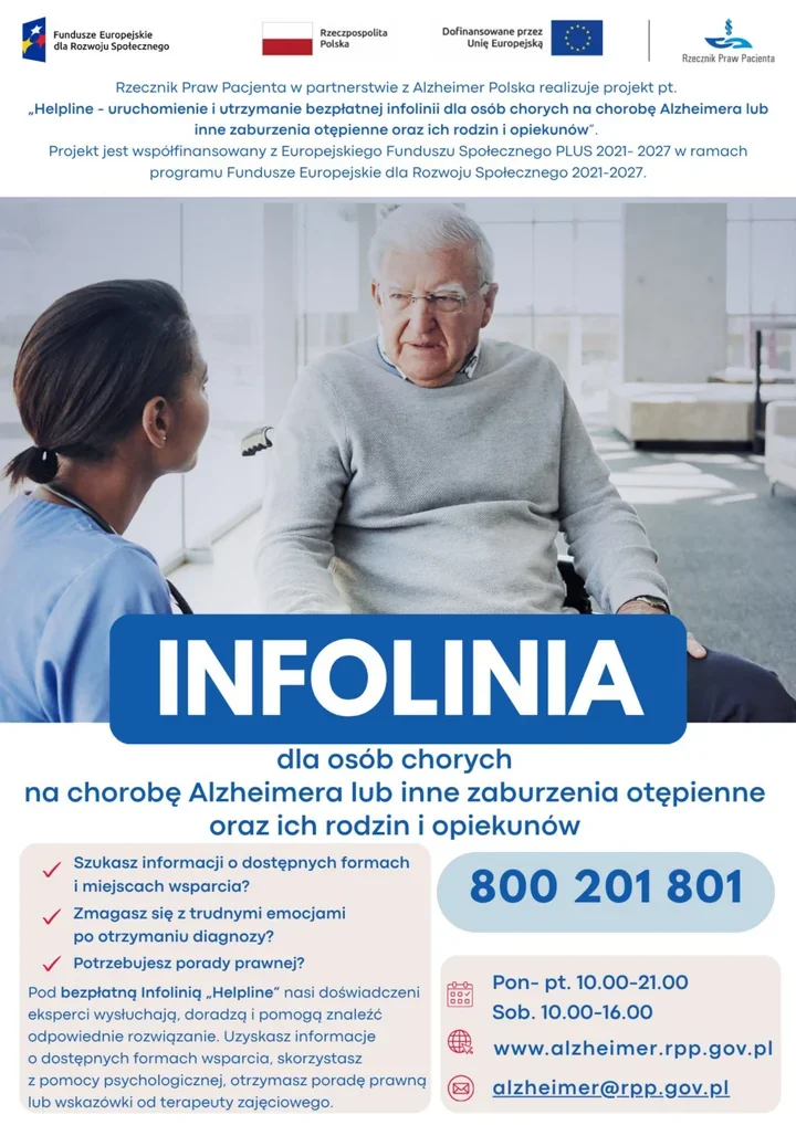Ruszyła ogólnopolska infolinia Helpline dla osób z chorobą Alzheimera i ich opiekunów